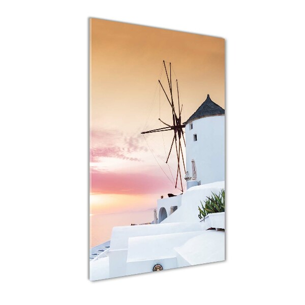 Cuadro decorativo en acrílico brillante vertical Santorini, Grecia