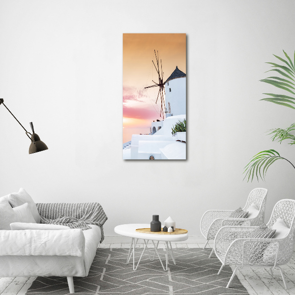 Cuadro decorativo en acrílico brillante vertical Santorini, Grecia