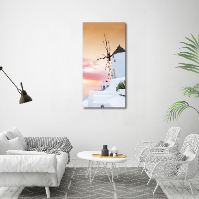 Cuadro decorativo en acrílico brillante vertical Santorini, Grecia