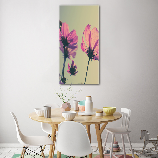 Cuadro de metacrilato moderno efecto cristal vertical flores rosas
