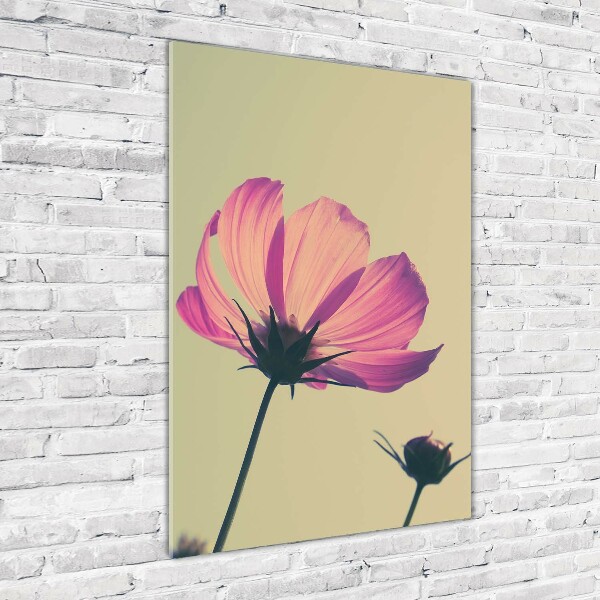 Cuadro de metacrilato moderno efecto cristal vertical flores rosas