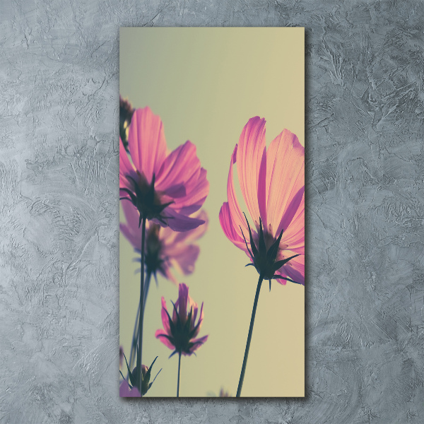 Cuadro de metacrilato moderno efecto cristal vertical flores rosas