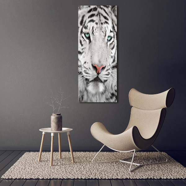 Cuadro de metacrilato moderno efecto cristal vertical Tigre blanco