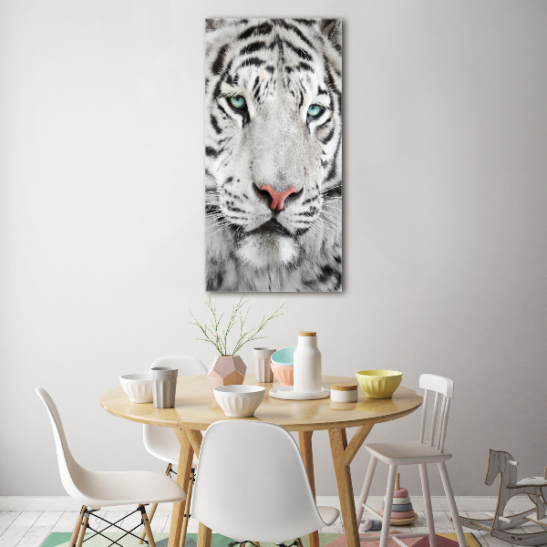 Cuadro de metacrilato moderno efecto cristal vertical Tigre blanco