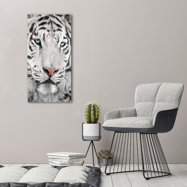 Cuadro de metacrilato moderno efecto cristal vertical Tigre blanco