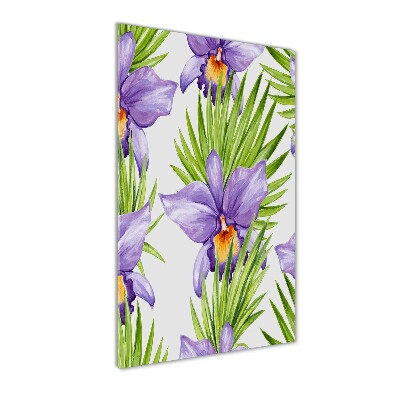 Cuadro decorativo en acrílico brillante vertical Orquídeas y palmeras