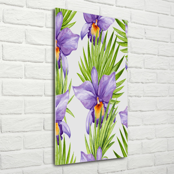 Cuadro decorativo en acrílico brillante vertical Orquídeas y palmeras