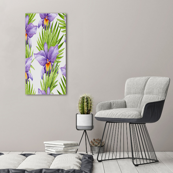 Cuadro decorativo en acrílico brillante vertical Orquídeas y palmeras