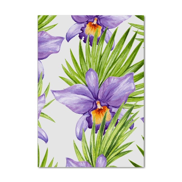 Cuadro decorativo en acrílico brillante vertical Orquídeas y palmeras