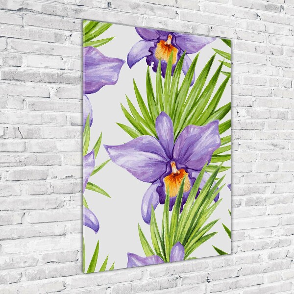 Cuadro decorativo en acrílico brillante vertical Orquídeas y palmeras