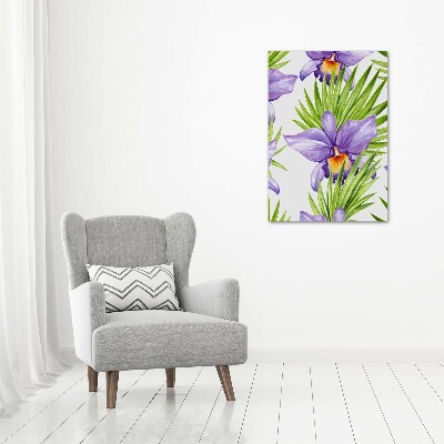 Cuadro decorativo en acrílico brillante vertical Orquídeas y palmeras