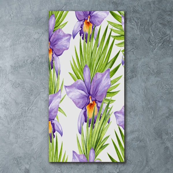 Cuadro decorativo en acrílico brillante vertical Orquídeas y palmeras