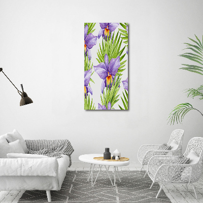Cuadro decorativo en acrílico brillante vertical Orquídeas y palmeras