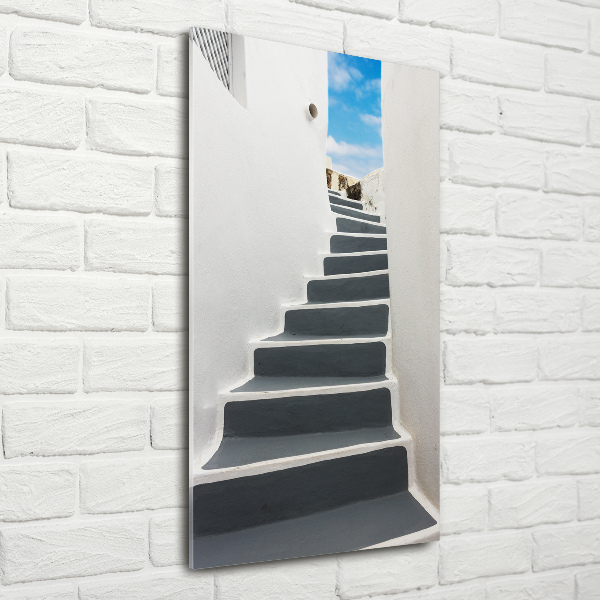 Cuadro de metacrilato moderno efecto cristal vertical Santorini, Grecia