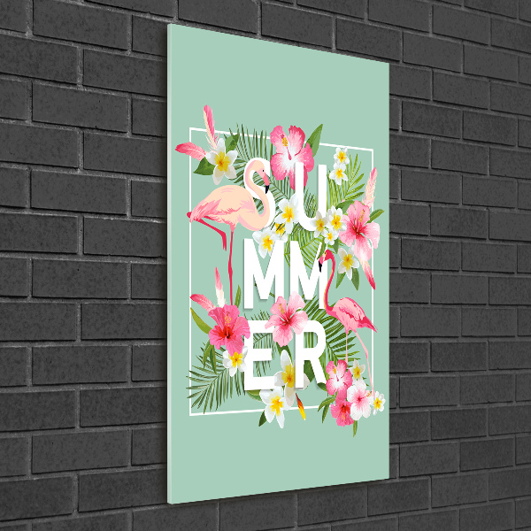 Cuadro decorativo en acrílico brillante vertical Vacaciones y flamencos