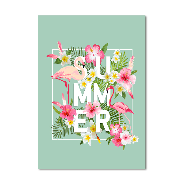 Cuadro decorativo en acrílico brillante vertical Vacaciones y flamencos