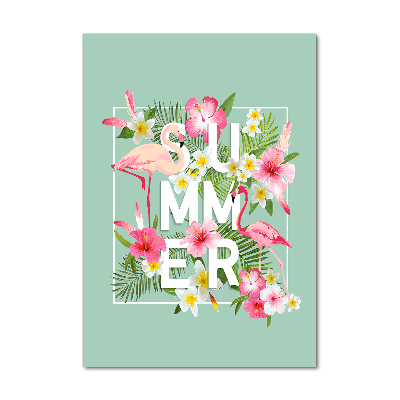 Cuadro decorativo en acrílico brillante vertical Vacaciones y flamencos