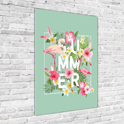 Cuadro decorativo en acrílico brillante vertical Vacaciones y flamencos