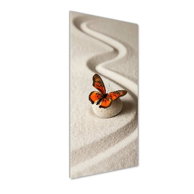 Cuadro decorativo en acrílico brillante vertical Piedra zen y mariposa