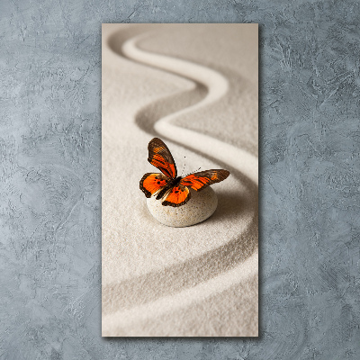 Cuadro decorativo en acrílico brillante vertical Piedra zen y mariposa