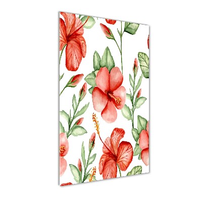 Cuadro decorativo en acrílico brillante vertical flores tropicales