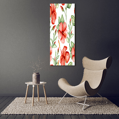 Cuadro decorativo en acrílico brillante vertical flores tropicales