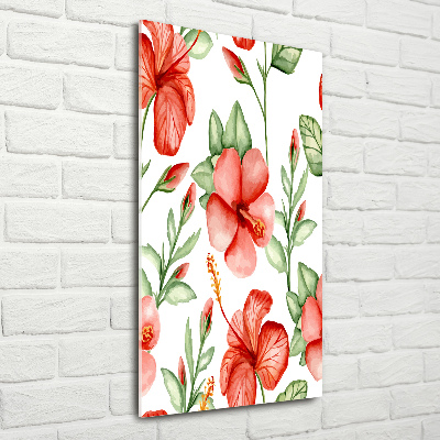 Cuadro decorativo en acrílico brillante vertical flores tropicales