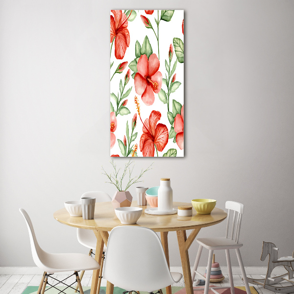 Cuadro decorativo en acrílico brillante vertical flores tropicales