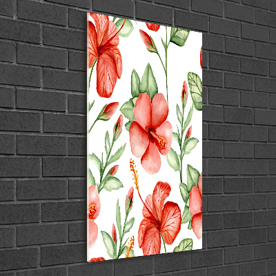 Cuadro decorativo en acrílico brillante vertical flores tropicales