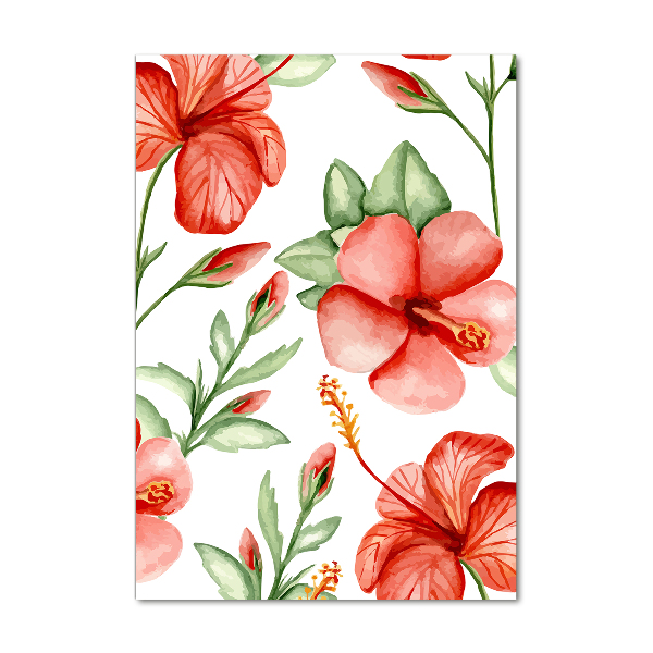 Cuadro decorativo en acrílico brillante vertical flores tropicales