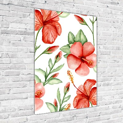 Cuadro decorativo en acrílico brillante vertical flores tropicales