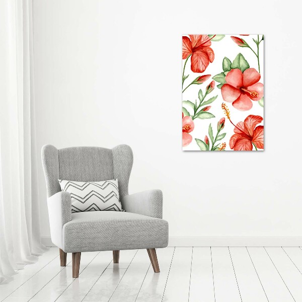 Cuadro decorativo en acrílico brillante vertical flores tropicales