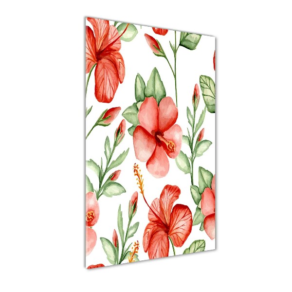 Cuadro decorativo en acrílico brillante vertical flores tropicales