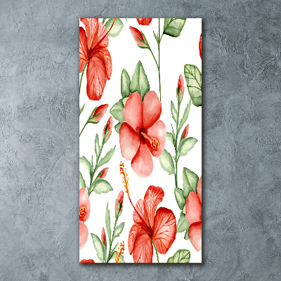 Cuadro decorativo en acrílico brillante vertical flores tropicales
