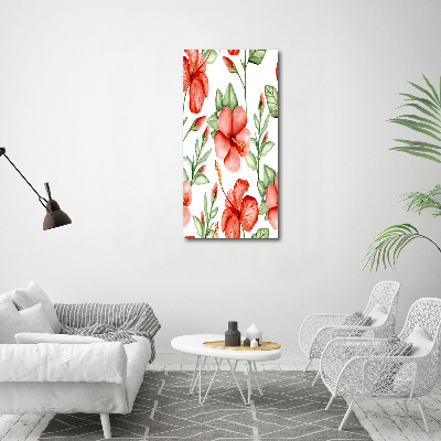 Cuadro decorativo en acrílico brillante vertical flores tropicales