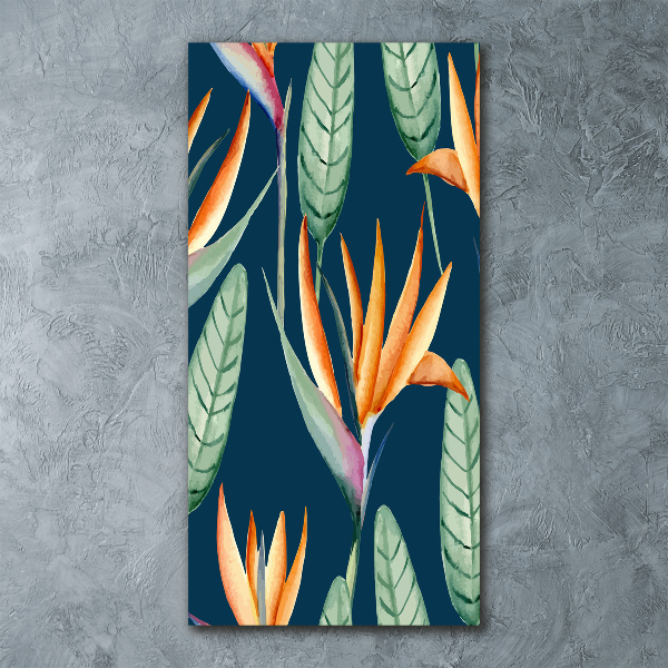 Cuadro de metacrilato moderno efecto cristal vertical Strelitzia reginae