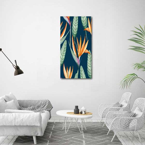 Cuadro de metacrilato moderno efecto cristal vertical Strelitzia reginae