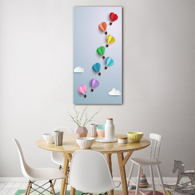 Cuadro decorativo en acrílico brillante vertical Globos de corazón