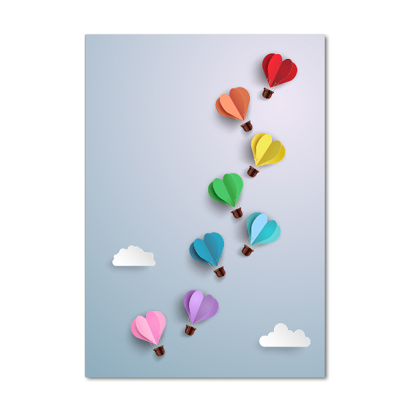 Cuadro decorativo en acrílico brillante vertical Globos de corazón