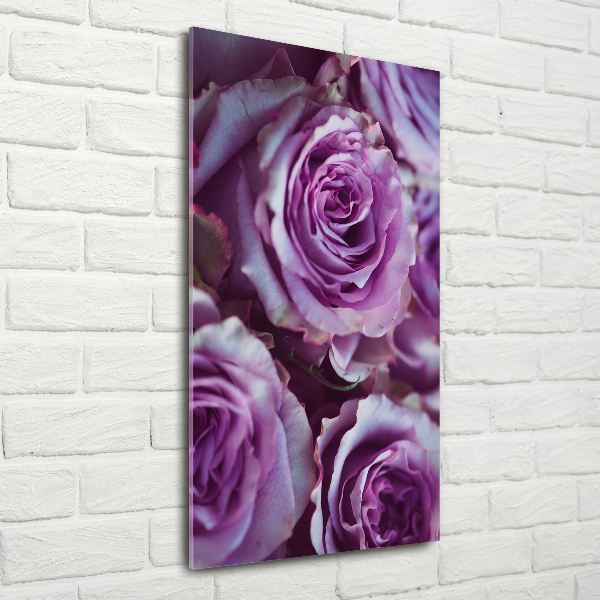Cuadro decorativo en acrílico brillante vertical Rosas moradas