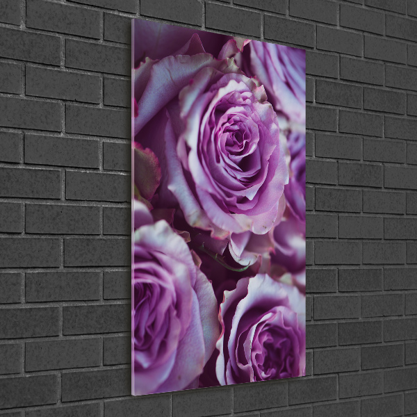 Cuadro decorativo en acrílico brillante vertical Rosas moradas