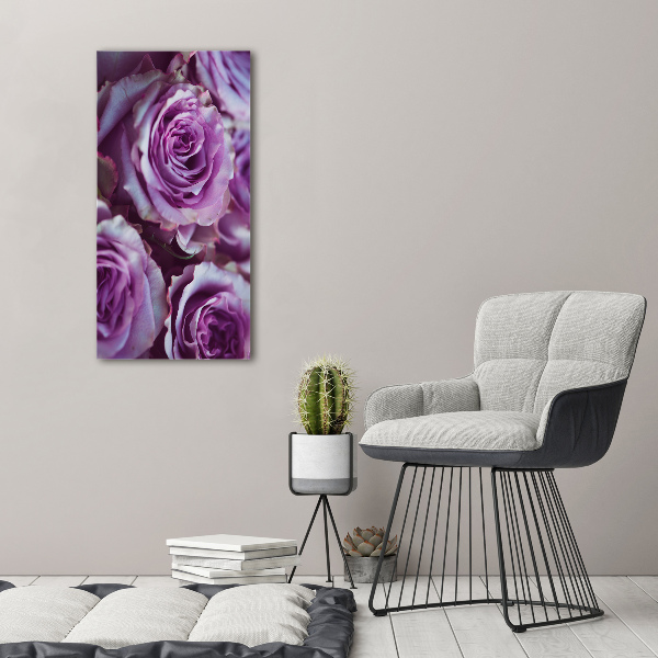 Cuadro decorativo en acrílico brillante vertical Rosas moradas