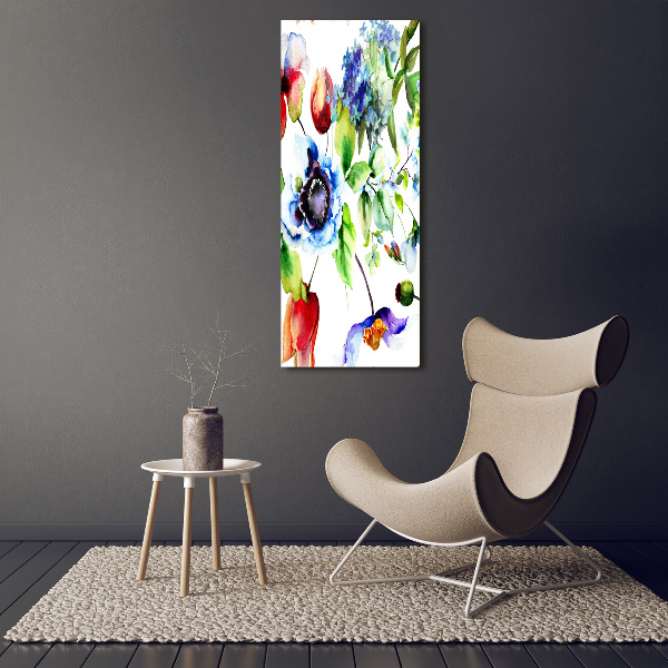 Cuadro decorativo en acrílico brillante vertical Flores silvestres