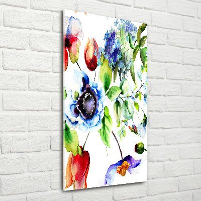Cuadro decorativo en acrílico brillante vertical Flores silvestres