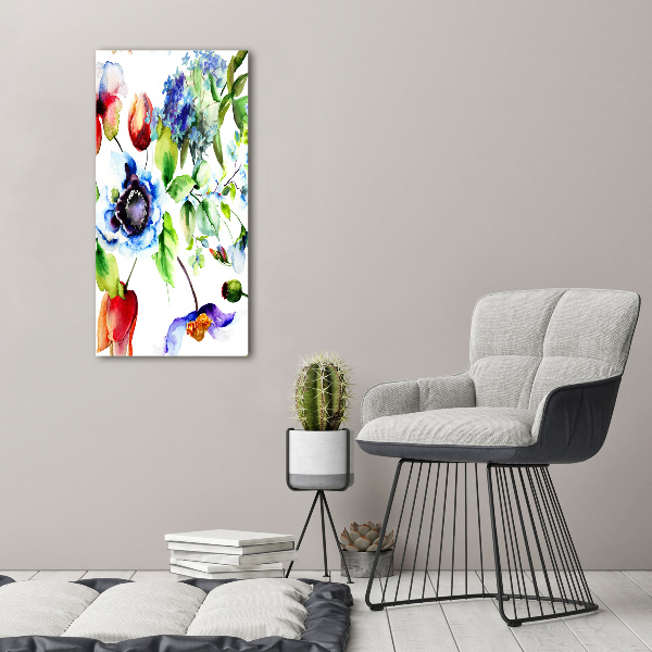 Cuadro decorativo en acrílico brillante vertical Flores silvestres
