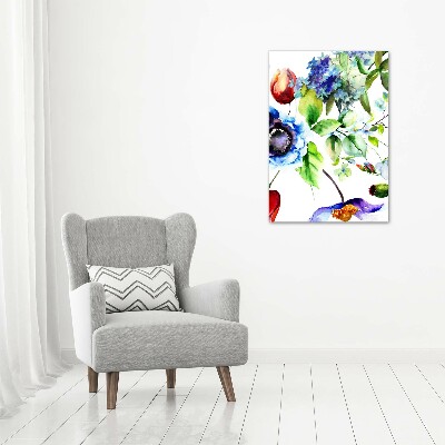 Cuadro decorativo en acrílico brillante vertical Flores silvestres