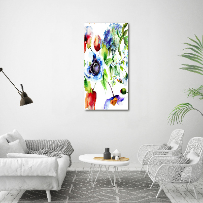 Cuadro decorativo en acrílico brillante vertical Flores silvestres