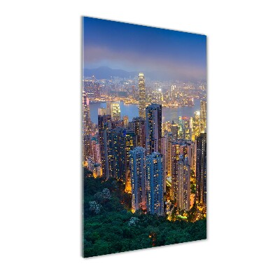 Cuadro decorativo en acrílico brillante vertical Hong Kong de noche