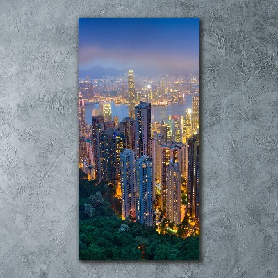 Cuadro decorativo en acrílico brillante vertical Hong Kong de noche