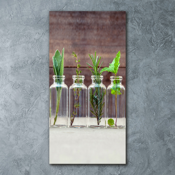 Cuadro decorativo en acrílico brillante vertical Hierbas en frascos